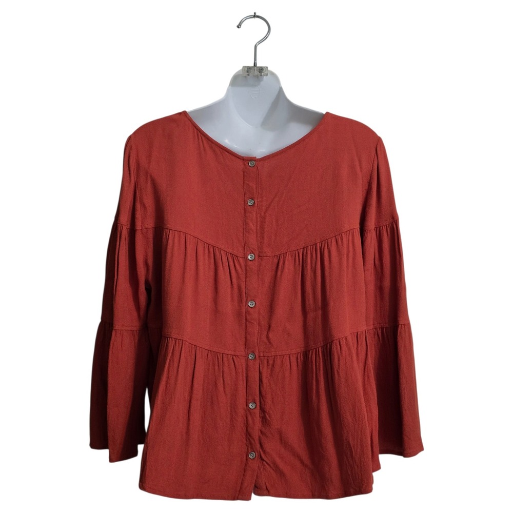 Madewell Tiered Button Back Blouse In Rust Sz L - Picture 3 of 13